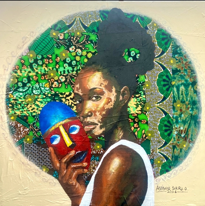 Between the two faces